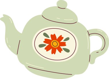Çiçek Vektörü Resimli Çaydanlık