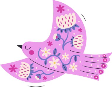 Halk Sanatı Kuş Vektörü İllüstrasyonu