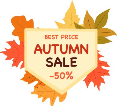 Sonbahar Yaprakları Satış Rozeti Vektör İllüstrasyonu