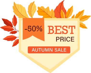 Sonbahar Yaprakları Satış Rozeti Vektör İllüstrasyonu