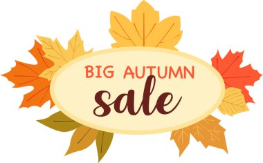 Sonbahar Yaprakları Satış Rozeti Vektör İllüstrasyonu