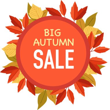 Sonbahar Yaprakları Satış Rozeti Vektör İllüstrasyonu