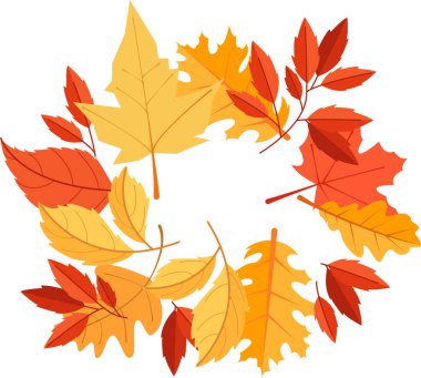 Sonbahar Yaprakları Yuvarlak Çerçeve Vektörü İllüstrasyonu