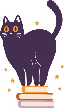 Kedi Kitapların Üzerinde Duruyor Vektör İllüstrasyonu