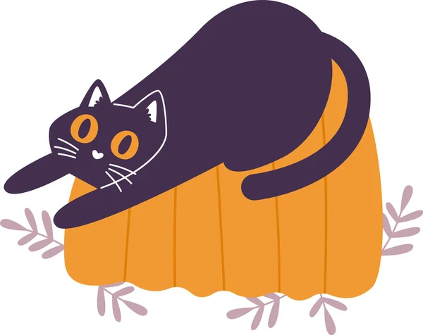 Gato Acostado Calabaza Vector Ilustración — Vector de stock