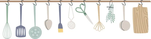 Hanging Rack Kitchen Utensils Vector Illustration — Stock Vector