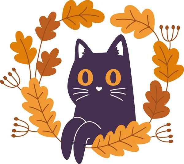 Cat Looking Leaves Frame Vector Ilustração —  Vetores de Stock