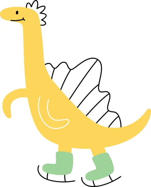 Illustration Vectorielle Patinage Sur Glace Dinosaure — Image vectorielle