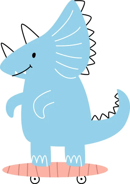 Dinosaur Skating Doodle Vector Illustration — Stock Vector