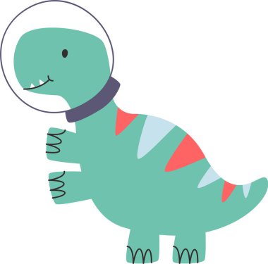 Çocuksu Dinozor Astronot Vektör İllüstrasyonu