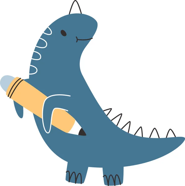 Dinosaur Holding Pencil Vector Illustration — Stock Vector