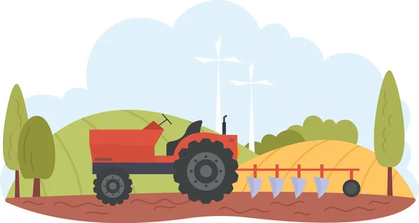 Tractor Working Field Vector Illustration — Stock Vector