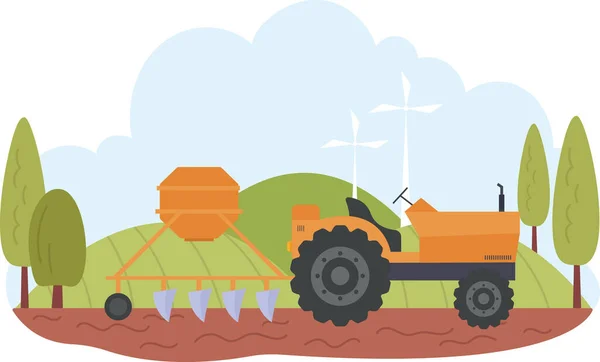 Traktor Arbeitet Field Vector Illustration — Stockvektor
