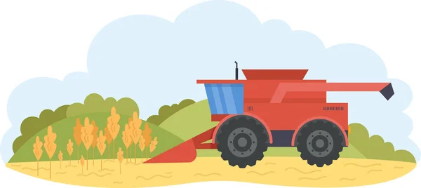 Combine Harvester Working Field Vector Illustration — Stock Vector