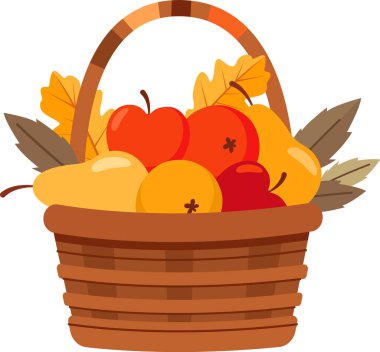 Sonbahar Meyve Vektörü İllüstrasyonlu Sepet