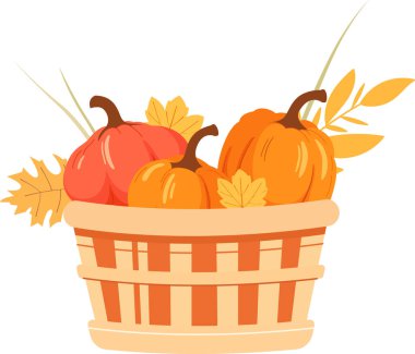 Sonbahar Sebzeli Sepet Vektör İllüstrasyonu