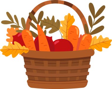 Sonbahar Meyveleri ve Sebze Vektör İllüstrasyonlu Sepet