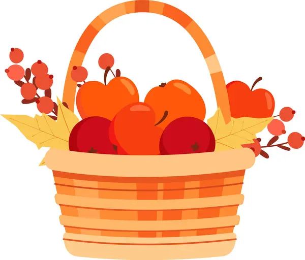 Cesta Com Frutas Bagas Outono Ilustração Vetorial —  Vetores de Stock