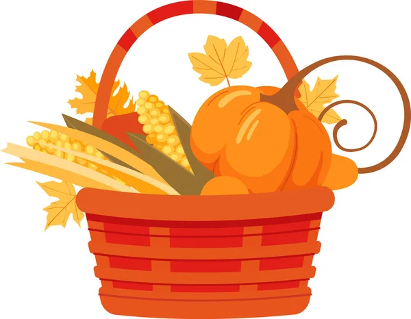 Kosár Őszi Gyümölcsökkel Zöldségekkel Vektorillusztráció — Stock Vector