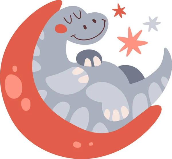 Bebé Dinosaurio Dormido Luna Vector Ilustración — Vector de stock