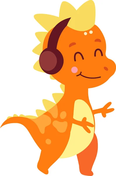 Dinosaurio Escuchar Música Vector Ilustración — Vector de stock