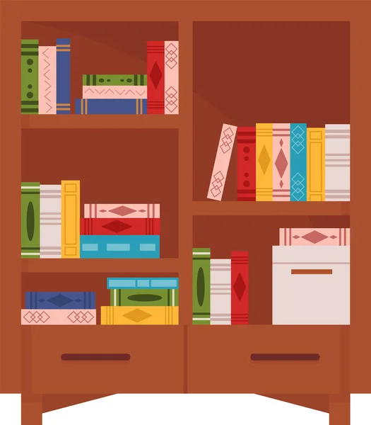 Wooden Bookcase Books Vector Illustration — Stock Vector