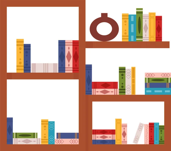 Bookcase Kayu Dengan Ilustrasi Vektor Buku - Stok Vektor