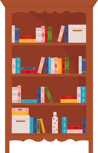 本のベクターのイラストが付いている木製の本棚 — ストックベクタ