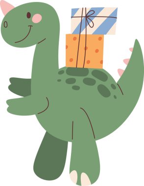 Doğum Günündeki Dinozor Bebeği Sunar Vektör İllüzyonu