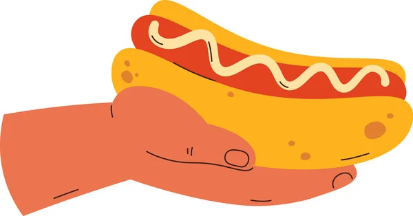 Ręka Trzyma Hot Dog Wektor Ilustracja — Wektor stockowy