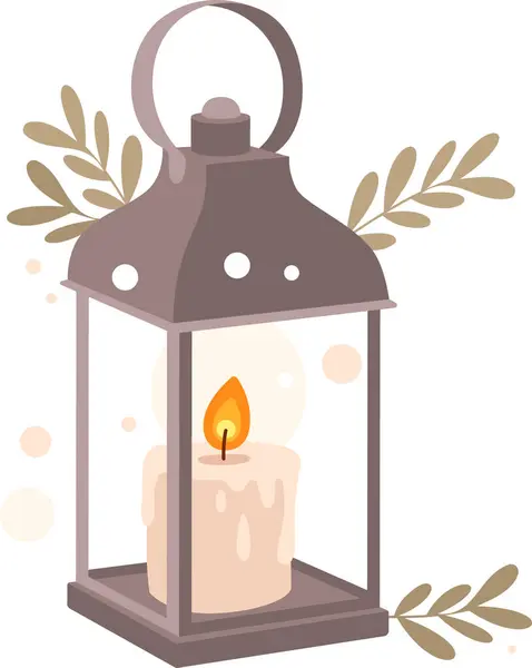 Candle Lantern Hygge Σύνθεση Εικονογράφηση Διάνυσμα — Διανυσματικό Αρχείο