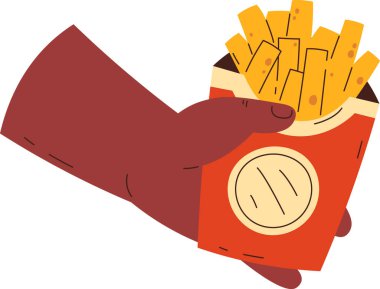 El ele tutuşan patates kızartması vektör çizimi