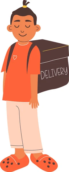 Boy Food Delivery Box Vector Illustration - Stok Vektor
