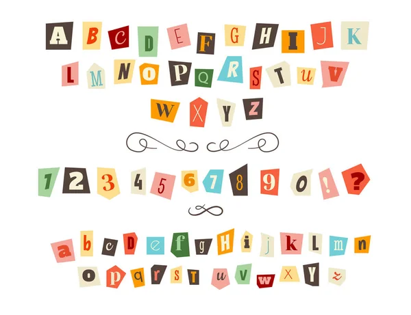 Anonymous Clippings Font Color Criminal Alphabet Letters Cut Newspapers Magazines — Stock Vector
