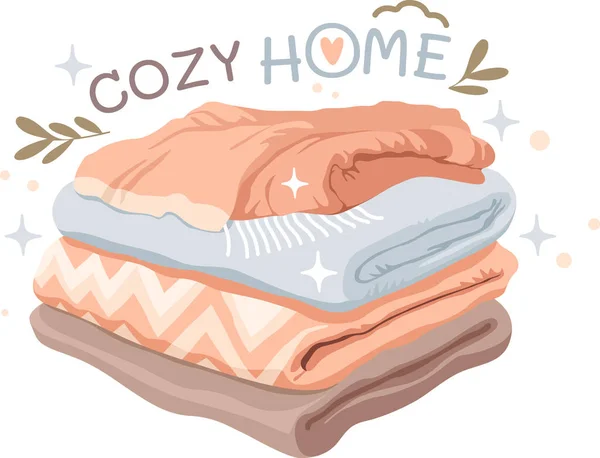 Katlanmış Battaniyeler Hygge Bileşim Vektörü İllüstrasyonu