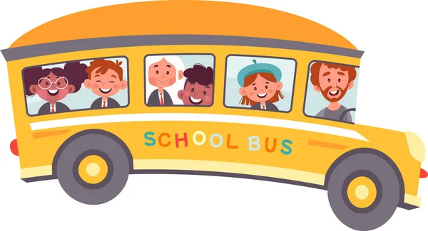 Schoolbus Met Kinderen Vector Illustratie — Stockvector