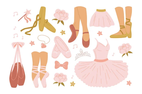 Платье Туту Юбки Обувь Аксессуары Балетной Танцовщицы Пуантная Обувь Тонких — стоковый вектор