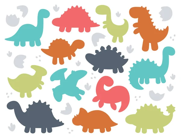 Baby Dinosaur Colorful Silhouettes Vector Illustration Jurassic Period Monster Printable — Stock Vector
