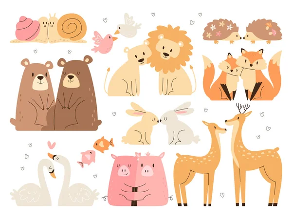 Roztomilý Milující Pár Divoký Les Zoo Nebo Hospodářských Zvířat Charakter — Stockový vektor