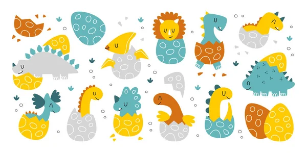 Conjunto Dibujos Animados Dinosaurios Bebés Recién Nacidos Kawaii Lindo Personaje — Archivo Imágenes Vectoriales