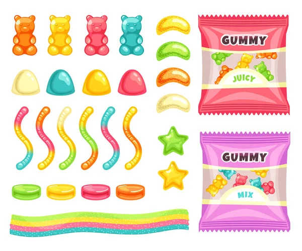 Jelly Sweet Vitamin Gum Candy Marmalade Sweets Sugar Food Assortment — Stock Vector