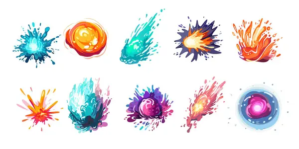 Tecknad Magi Explosion Fantasy Bomb Blast Färgglada Energi Boom Effekt — Stock vektor