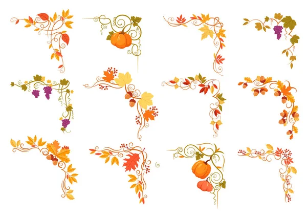 Herbst Blumen Dekorative Bordüre Rahmen Und Ecke Mit Pflanze Blume — Stockvektor