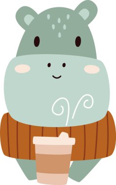 Kahve Kadehi Vektörü İllüstrasyonlu Hippo