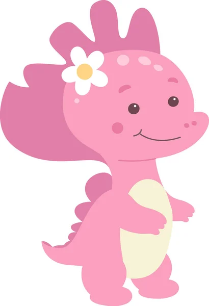 Childish Girl Dinosaur Baby Vector Illustration — Stock Vector