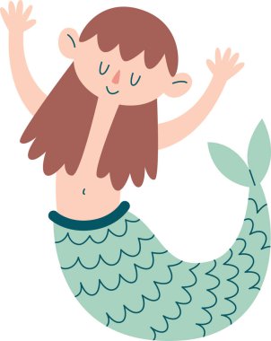 Çocuksu Denizkızı Yaratık Vektörü İllüstrasyonu