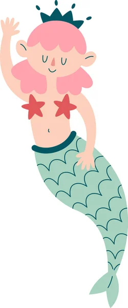 Kinderachtige Zeemeermin Met Crown Vector Illustratie — Stockvector