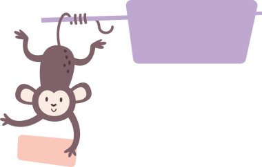 Monkey Holding Blank Banner Vektör İllüstrasyonu