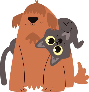 Kedi Köpek Vektörü İllüstrasyonuyla Oynuyor