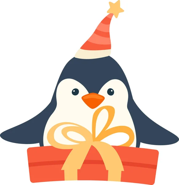Пингвин Подарочной Коробкой — стоковый вектор